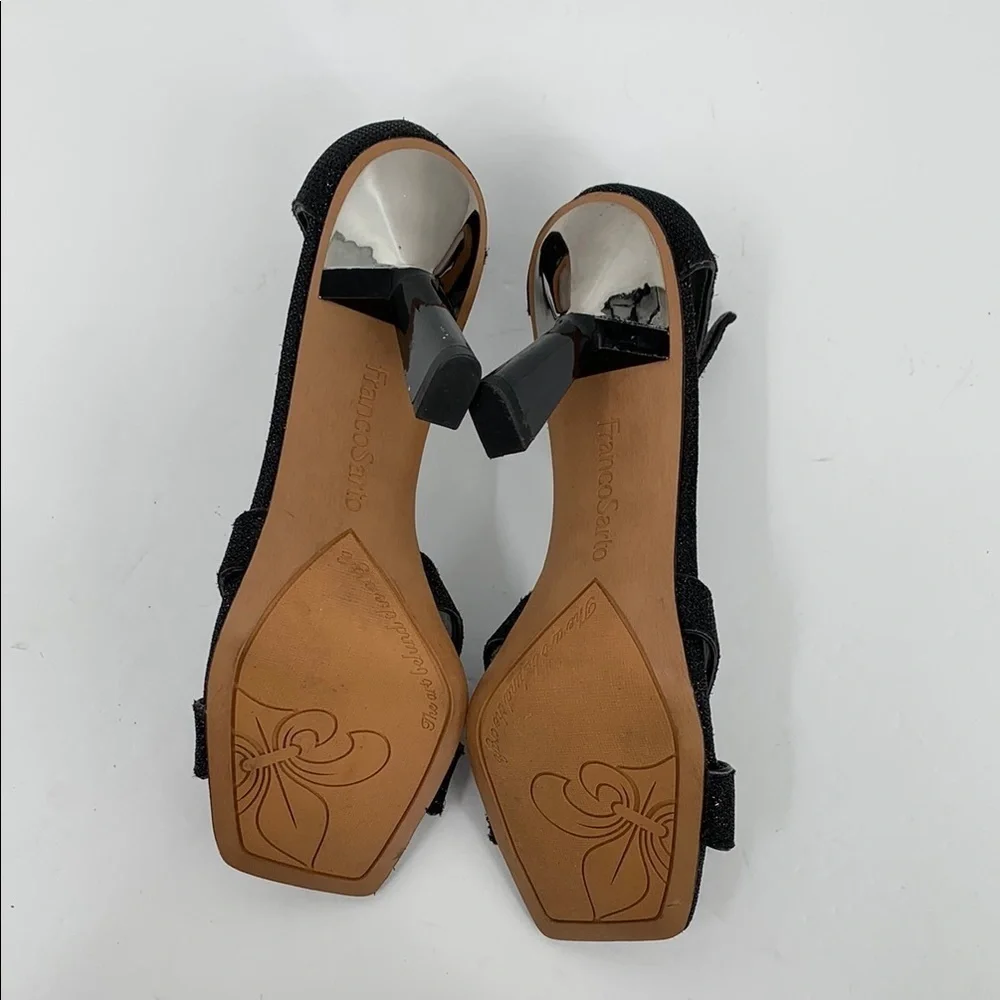 Franco Sarto Rania sandals heel shoe black glitter sculptural heel elegant 6